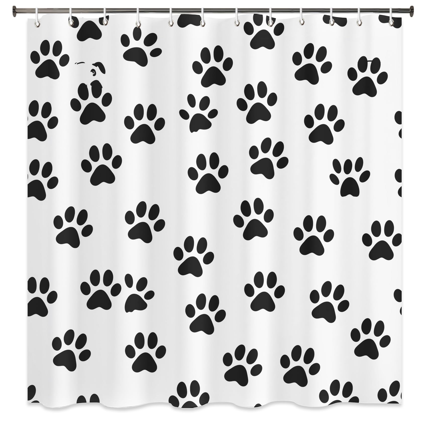Générique Rideau de Douche Empreinte de Patte Noir Blanc 180x220cm | Rideau Douche Animaux de Compagnie Mignon Tissu Polyester Hydrofuge Rideau Baignoire pour Salle de Bain avec Crochets