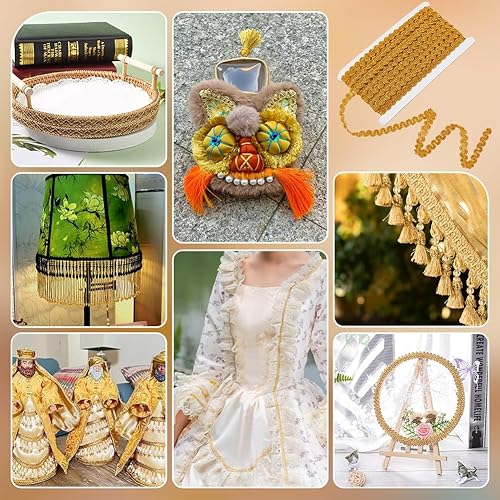 Miniatura 6 de PH PandaHall 13.5 yardas39.4 ft dorado Gimp Trenza, 0.43 pulgadas0.433 in de tela plana decorativa de rollo metálico cinta trenzada cinta de