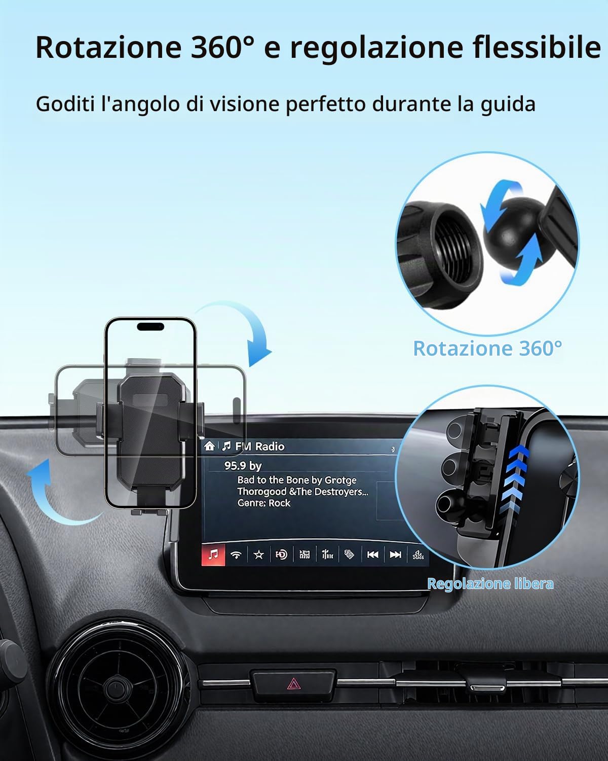 Supporto per telefono da auto per Mazda CX-3 2016 2017 2018-2020 2021/Mazda 3 2014 2015 2016 Accessori Schermo da 7 pollici Blocco automatico Rotazione a 360 ° Supporto per telefono Blocco automatico