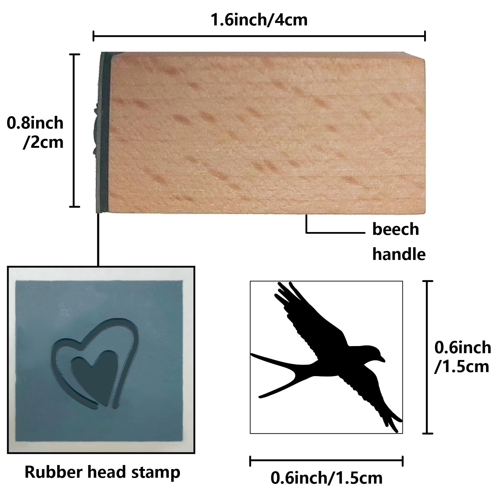 Mini Sellos de Madera Pequeño Sello de Goma de Pájaro 3/5 Pulgada Patrón de Golondrina Cuadrado Pequeño Sello de Madera Reutilizable para Manualidades DIY Tarjeta Scrapbooking Álbumes