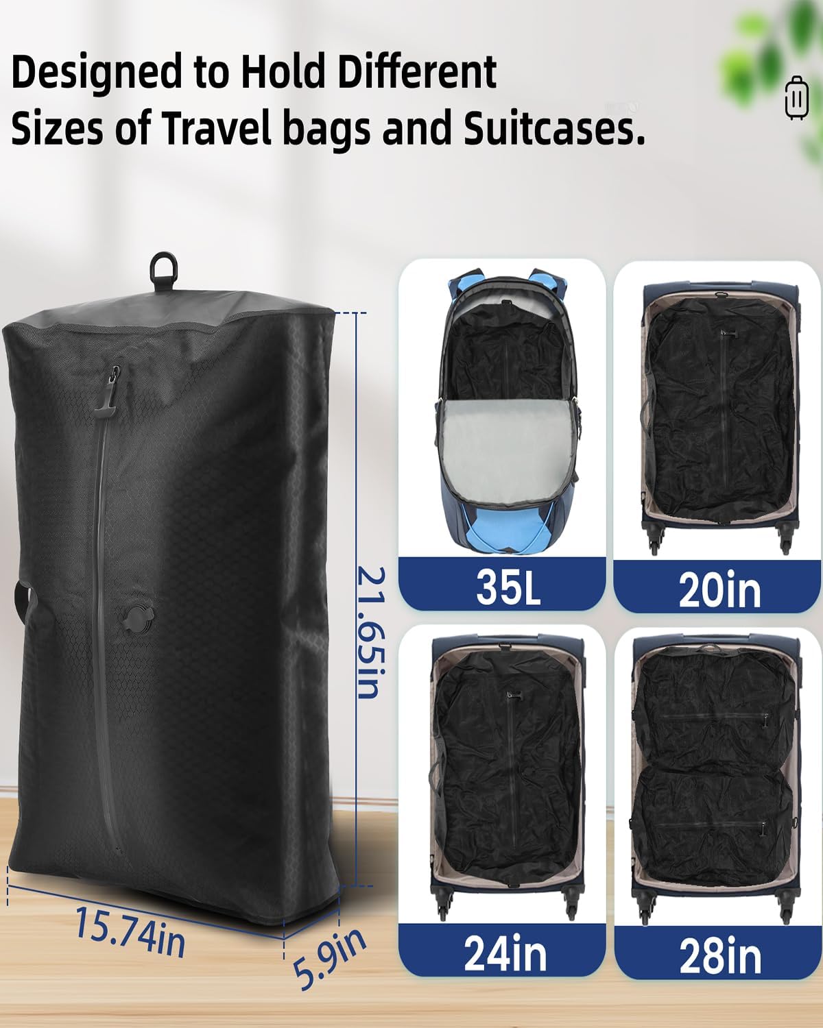 33L Reusable Travel Vacuum Bags with Rechargeable Pump, 2-Pack IP67 Waterproof Compression Bags, Durable 420D Nylon Space Saver for Luggage Suitcase Backpack, Fits 20/26/28in - Image 4