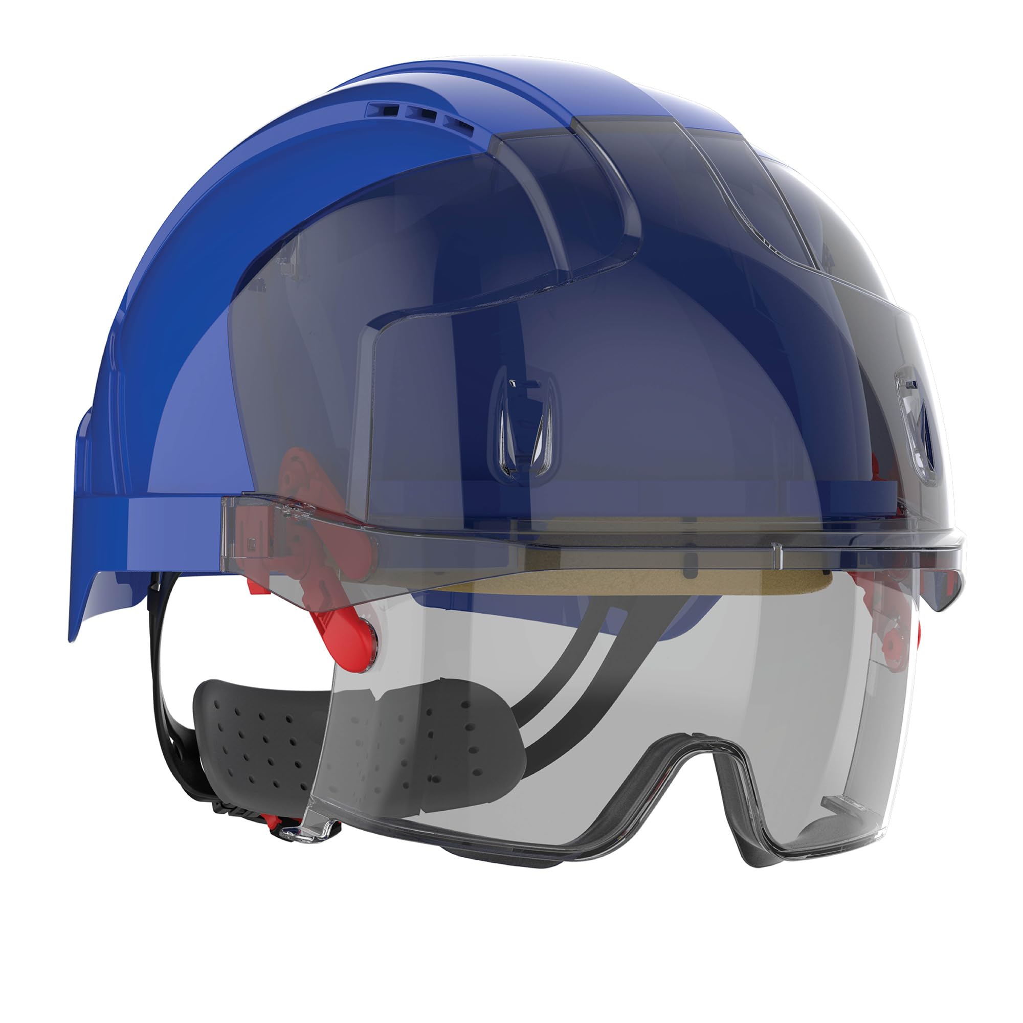 EVO Arbeitsschutzbrille EVO VISTAlens – VISTAlens mit belüftetem Kippmechanismus, Blau/rauchfarben