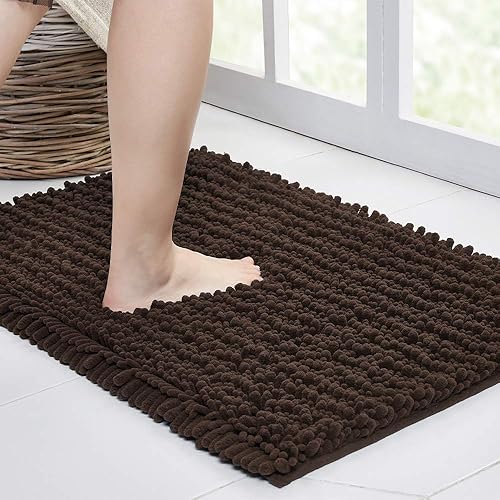 Walensee - Alfombra pequeña para baño, antideslizante, 24 x 17 pulgadas color marrón, absorbente y muy suave, felpilla peluda, extragruesa, lavar y