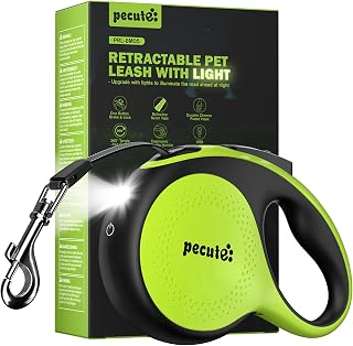 Pecute Guinzaglio Retrattile per Cani con Luce LED Ricaricabile 8m, Guinzaglio per Cane con Guinzaglio Esteso Antigroviglio a 360°, Impugnatura Antiscivolo e Pulsante Freno Rapido, Adatto Fino a 50kg