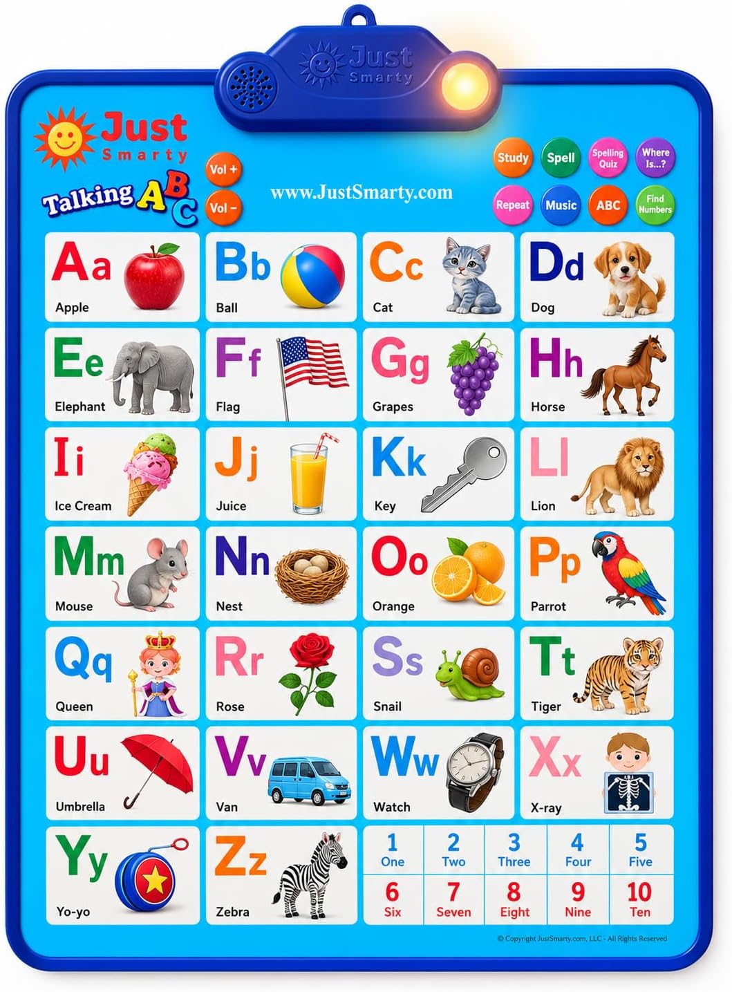 Just Smarty Interactive Alphabet Wall Chart, ABC & 123, Blue with Light