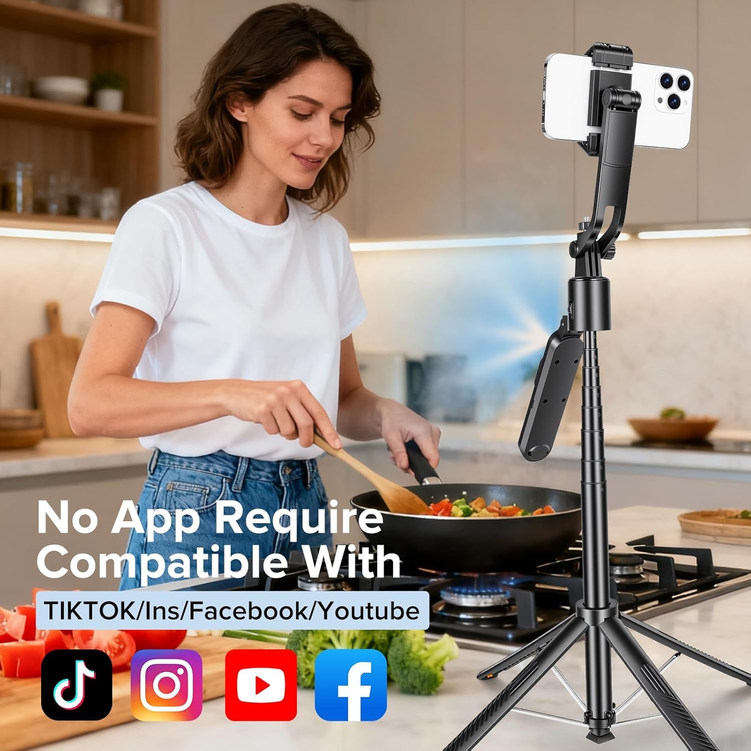 Perche à selfie avec suivi automatique du visage pour iPhone, rotation à 360°, support de téléphone avec télécommande, support d'appareil photo de 180 cm pour créateur de contenu (télécommande