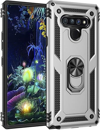 Dionsibei Military Grade Drop Impact for LG Stylo 6 Case 360 Metal Rotating Ring Kickstand Holder Magnetic Car Mount Armor Heavy Duty Shockproof Cover for LG Stylo 6 Phone Case Sliver