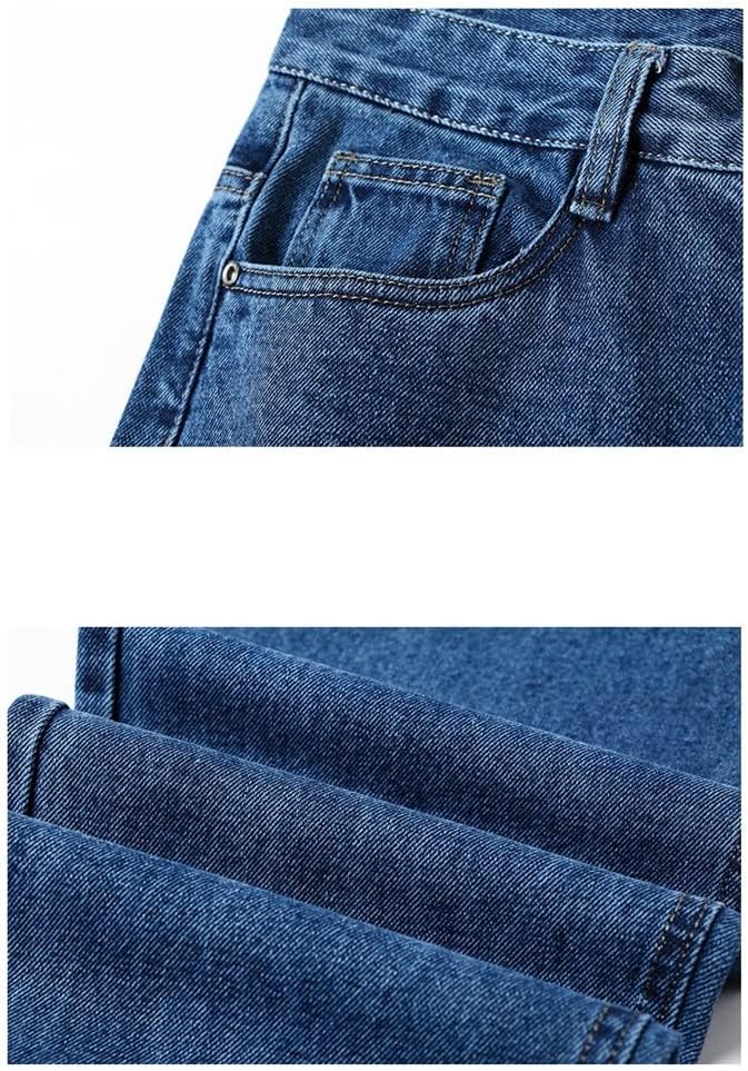 Youth Men's Business Casual Fitted Straight Embroidered Denim Jeans Loose Fit Classic