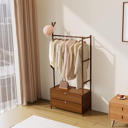 Miniatura 9 de Perchero Colgante Mejorado Perchero de Ropa con Cajones, Percheros de Ropa Gruesos Sólidos con Estantes, Armario de 27.6 Pulgadas de Ancho con