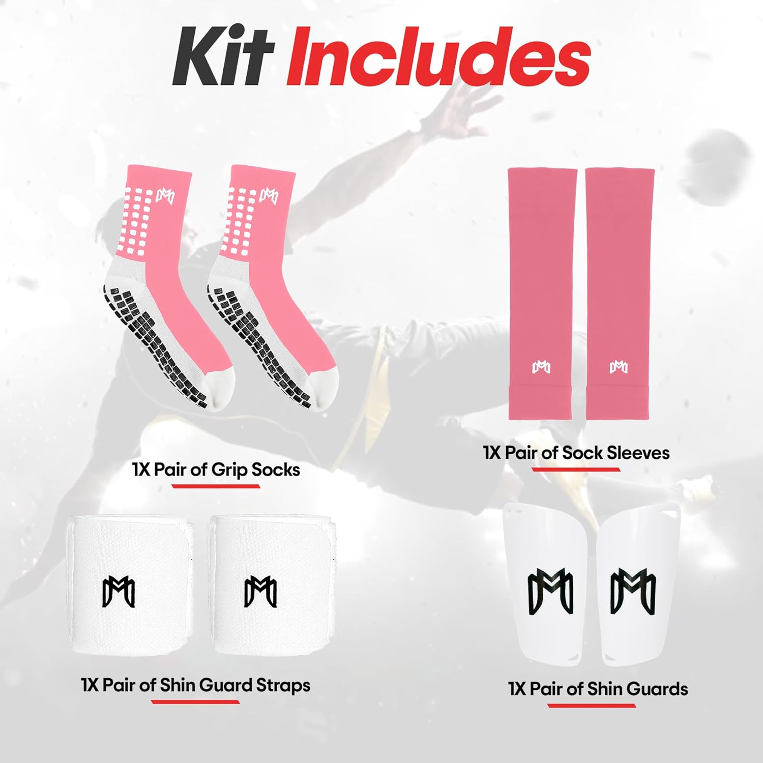 MediCaptain Soccer Grip Socks, Shin Guards, Pre Cut Sock Sleeves, and Guard Straps Bundle Pack - Essential Equipment for Soccer Players - for Mens, Women, Youth, Size 7 to 12 US Men Shoe Size