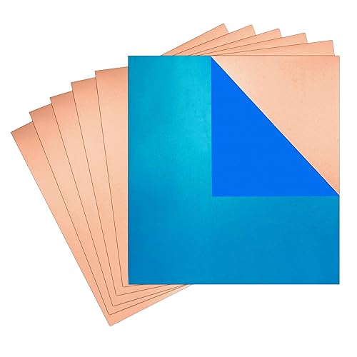 BELLA BAYS Hoja de cobre 6 piezas de calibre 24 (0.020 in) de grosor, 12 x 12 pulgadas 99.9% + placa de cobre unida con película pura