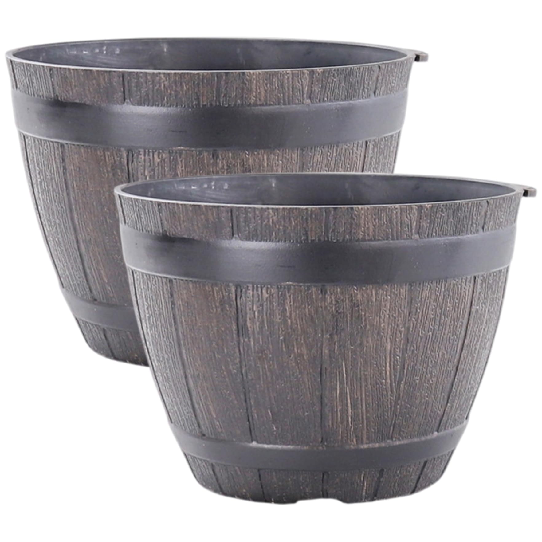 Grtheenumb Brown Wine Barrel Planter|2Pcs Barrel Planter, 7.5In Resin Large Pots For Plants With Drainage Wine For Indoor & Outdoor Garden Yard