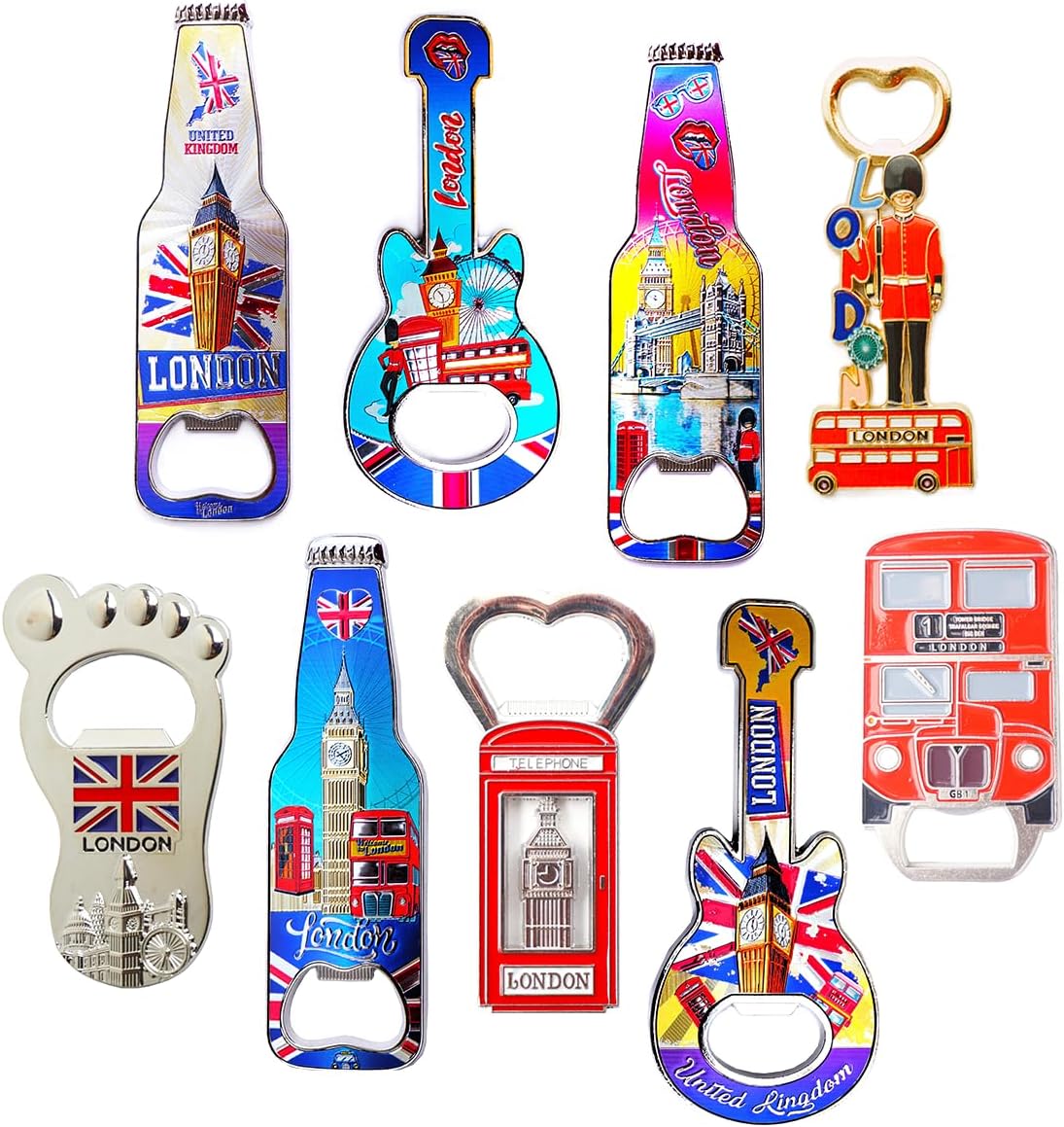 Famous England London Icons Set of 9 Bottle Opener Fridge Magnets