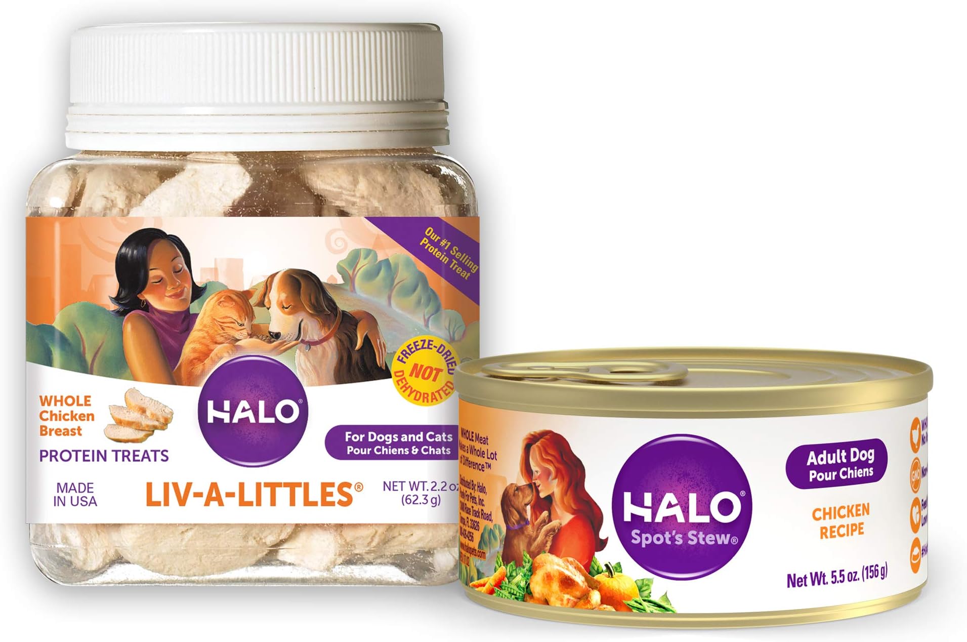 Halo Liv-A-Littles Natural Dog Treats, Freeze Dried Chicken Breast, 2.2-Ounce plus Halo Natrual Wet Dog Food, Chicken Recipe, 5.5-Ounce Can (Pack of 12)
