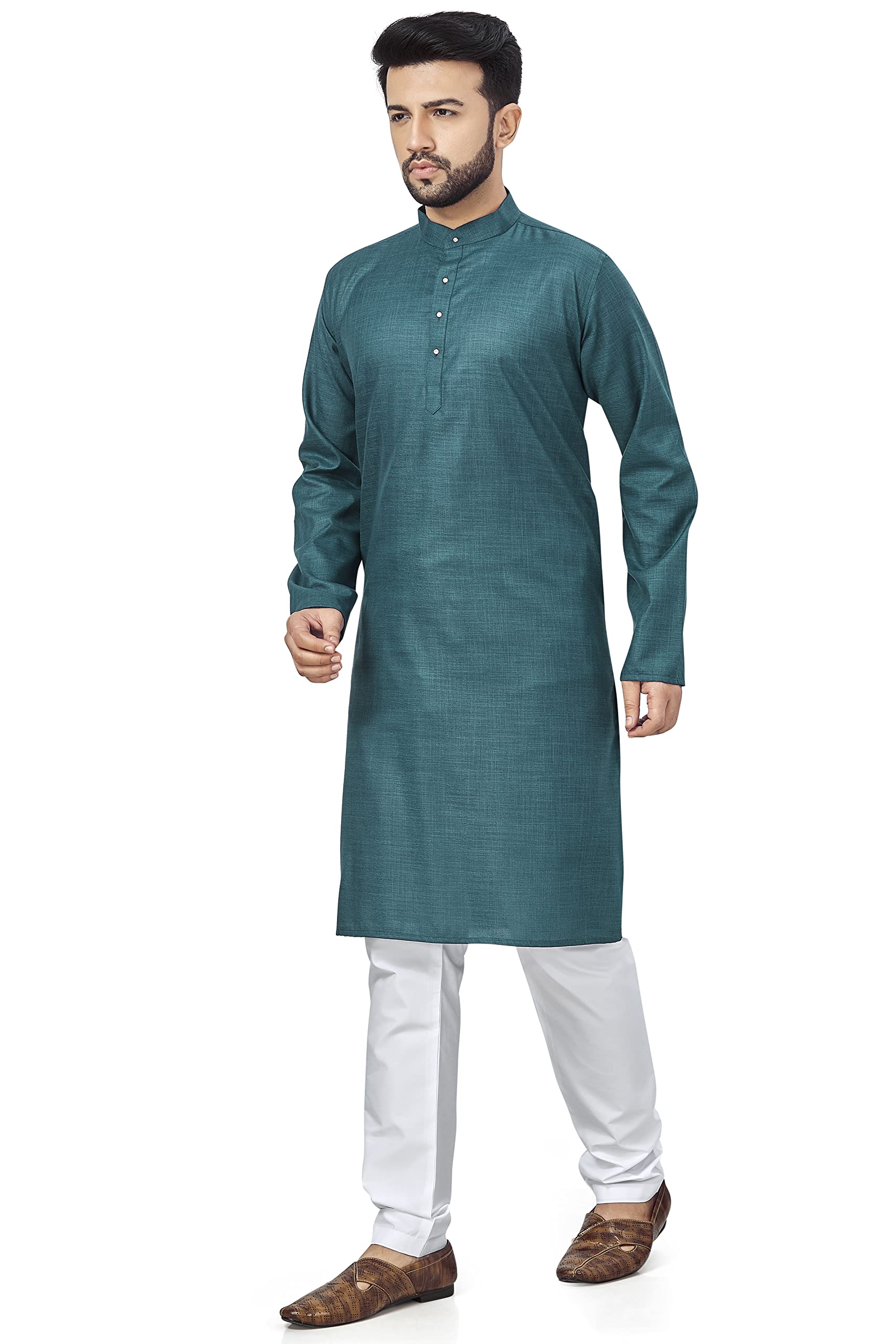 Be Active Men's Cotton Solid Regular Fit Kurta (Rfsk0001 37-1-L_Turquoise_L)
