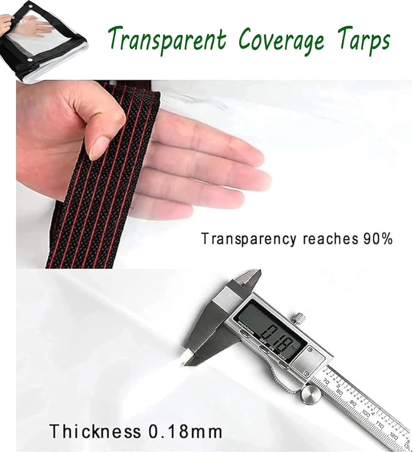 Heavy Duty Clear Tarps 5x6 FT Waterproof 0.18mm with Grommets & Reinforced Edges, Perfect for Pergolas, Garage Door Curtains, Outdoor Covering Solutions