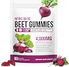 Beetroot Gummies, 4000mg Organic Beetroot Extract Supplement High-Concentration 8 in 1 Beetroot Supplement with Vitamin C, B12 CoQ10 Grape Seed Extracts, Boost Energy Levels & Heart Health 90Chews
