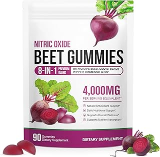 Beet Root Gummies, Zero Sugar | 8 in 1 Beet Root Extract with CoQ10 & Grapeseed Extract for Blood Pressure, Heart Health, Energy Level Suport, Promoting Nitric Oxide, W/ Vitamin B12, C| 90 Chews