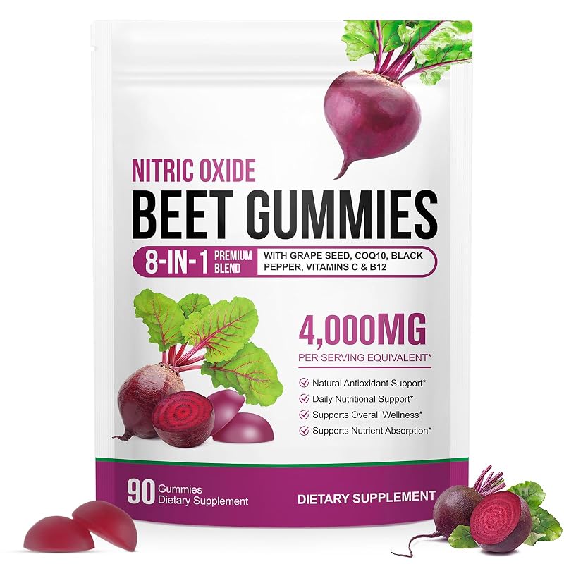 Maaoun Suplemento antioxidante em gomas com extrato de beterraba 4.000 mg, CoQ10, extrato de semente de uva e vitaminas B12 e C, 90 gomas