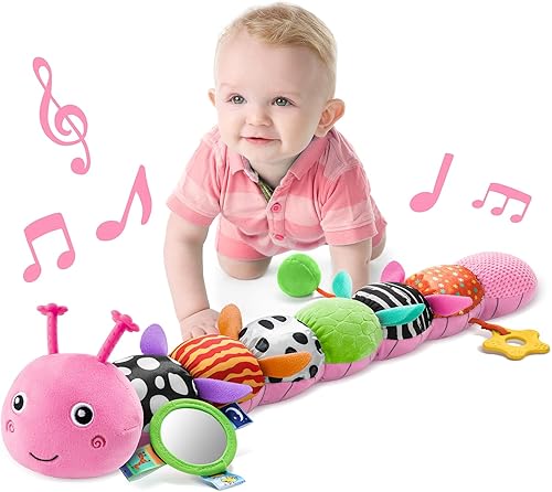 Miniatura 12 de LIGHTDESIRE Juguetes musicales para bebés, oruga, juguete de peluche infantil con arrugas y sonajeros, juguetes sensoriales suaves con texturas para