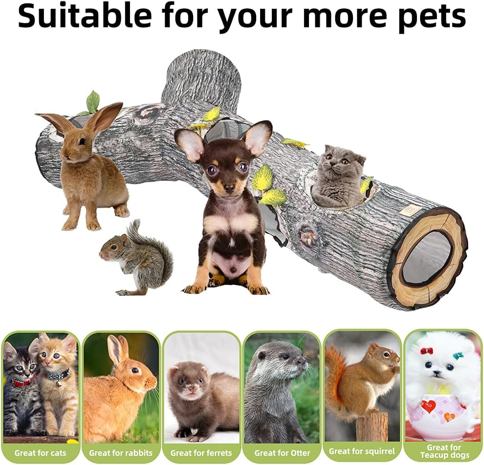 Cat Tunnel Tube 3 Way Collapsible Play Tent Maze House for Rabbit Small Animals，Collapsible Cat Tunnel Cat ToysTree Pattern Hideaway Crinkle Tunnel for Small Pet.L8