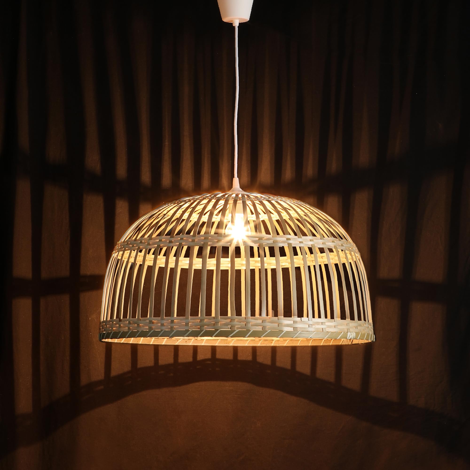 LUSSIOL Lampadario Phuket 60, sospensione in bambù, 60 W, naturale, ø 60 x H 33 cm