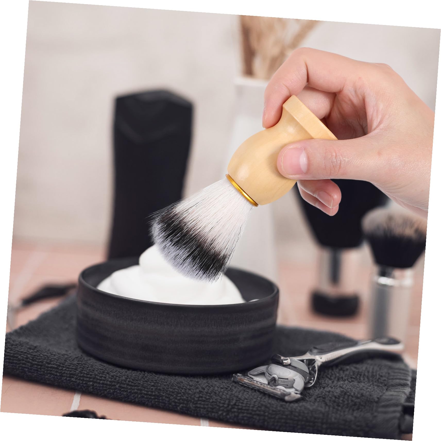 10 Pezzi Spazzola Barba Uomo con Setole Morbide Nylon Manico Ergonomico in Legno Resistente all Acqua per Cura Delicata e Rasatura Precisa Quotidiana Viaggio