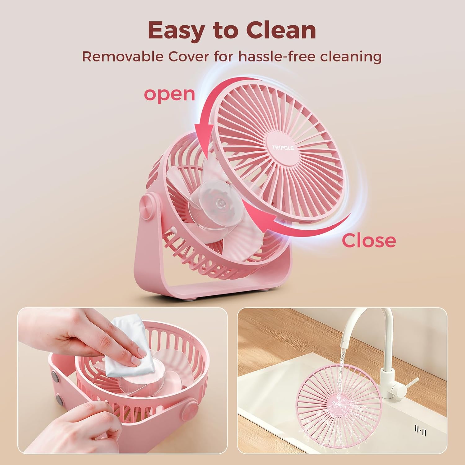 TriPole USB Desk Fan Portable Mini Fan Powerful 3 Speeds Wind Personal Desktop Fan with 360° Head Rotation for Home Office Car Indoor Outdoor Pink, No Battery, 4.5 Inches - Image 7