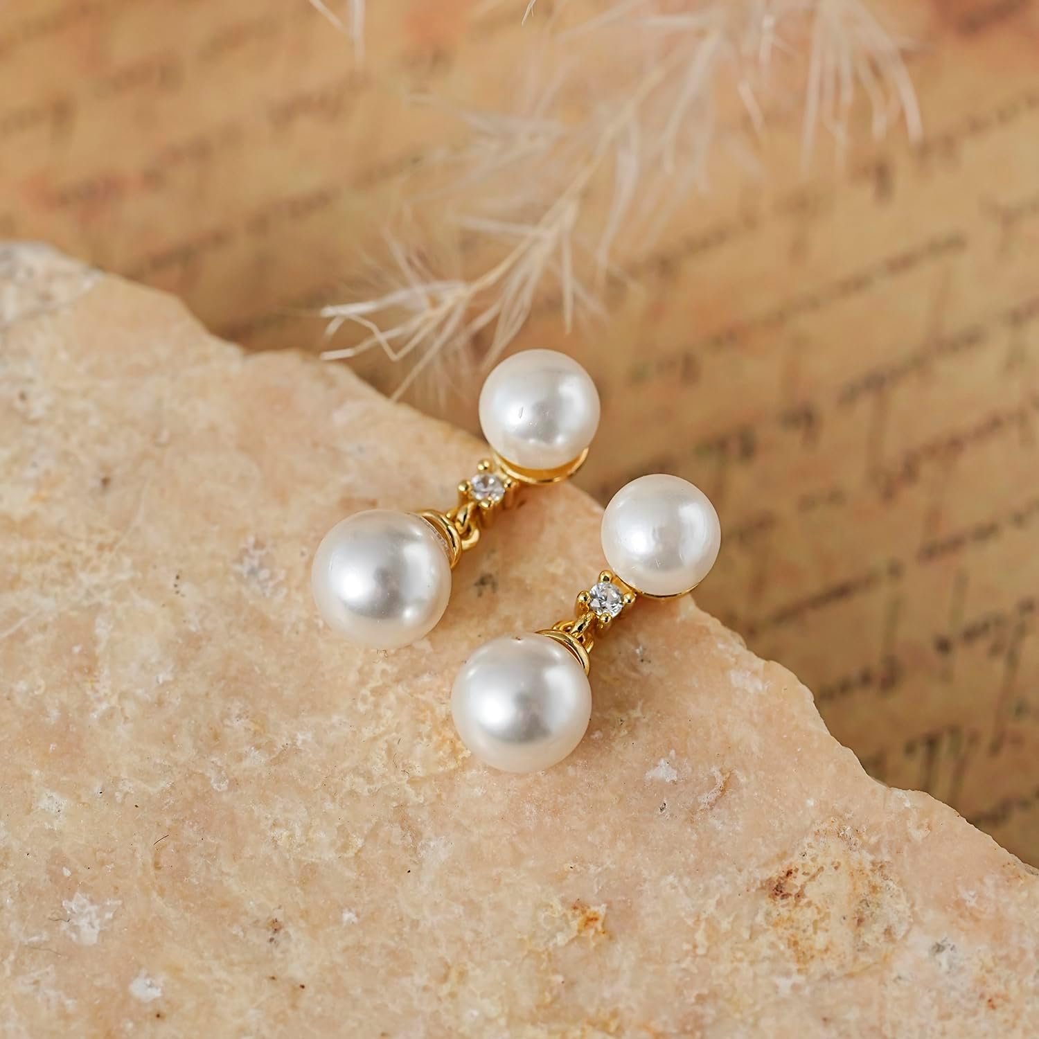 Pearl Earrings for Women Trendy, Dainty 14K Gold Plated CZ Pearl Drop Earrings Cute Dangle Earring Wedding Prom Jewelry Bridal Gifts for Her - Image 7