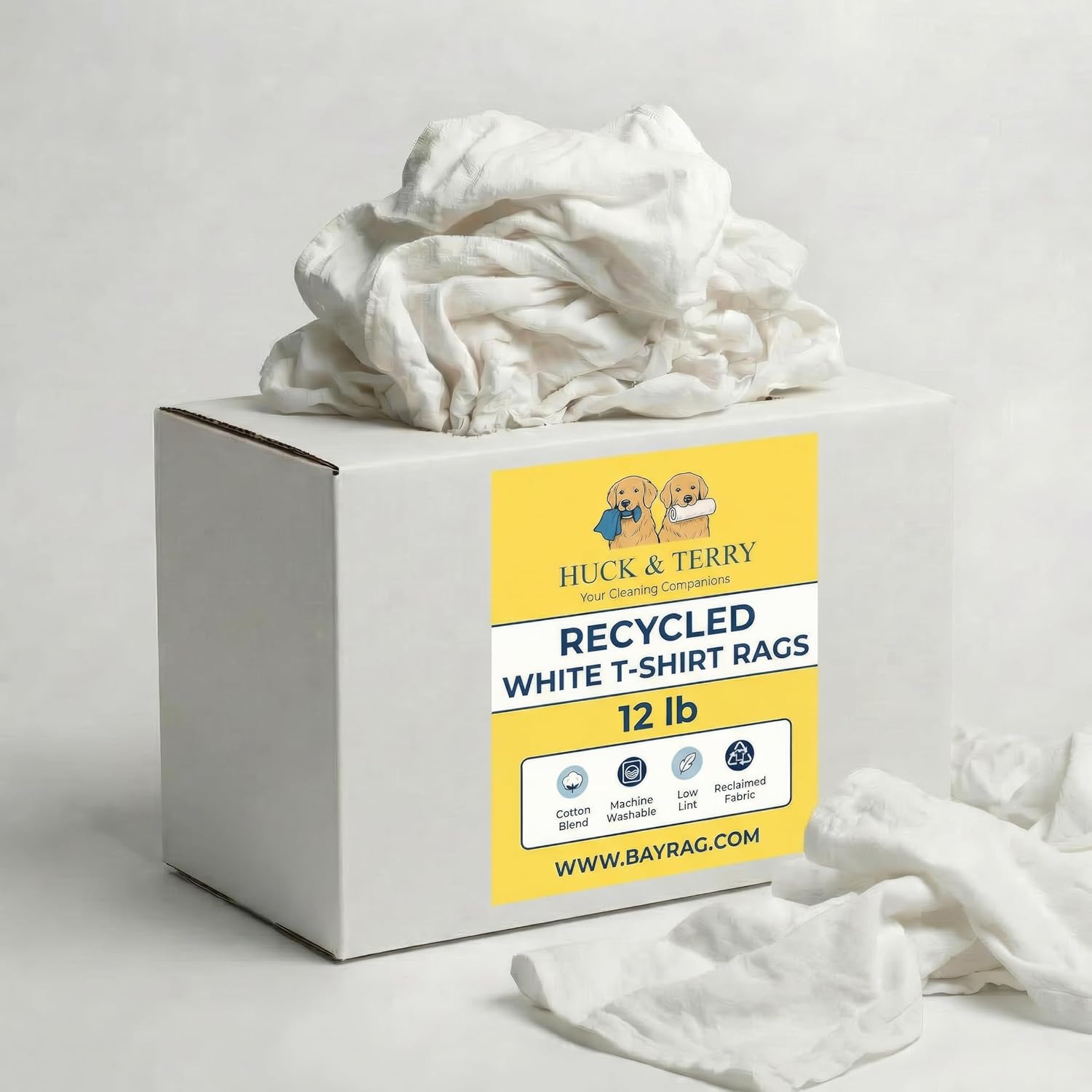 Huck & Terry White T-Shirt Bag of Rags, 100% Recycled Material, Cotton Blend Bar Mop, Reclaimed, Eco-Friendly Cloth, Cleaning & Painting Rags, Lint Free, Highly Absorbent (12 LBS)