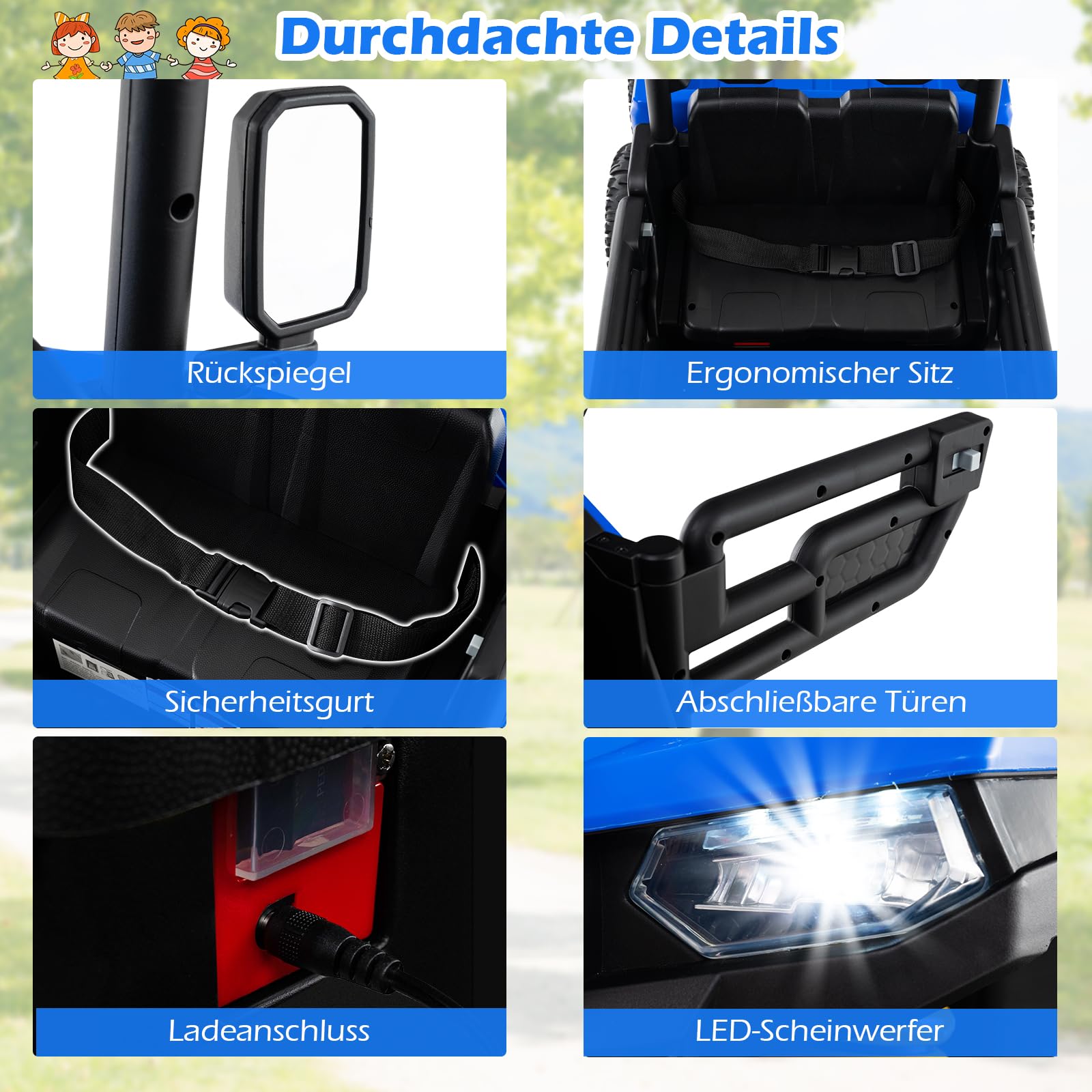 COSTWAY 24V Kinder Elektroauto, Kinderauto mit elektrischer Kippmulde & Fernbedienung, Kinderfahrzeug mit Musik, Geschichten, LED-Lichter & Federung, Elektrofahrzeuge für Kinder ab 3 Jahren (Blau)