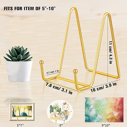 Miniatura 2 de Paquete de 2 soportes de placa para exhibición, soporte de placa de caballete de hierro de 4 pulgadas, soporte de metal dorado para fotos, placa