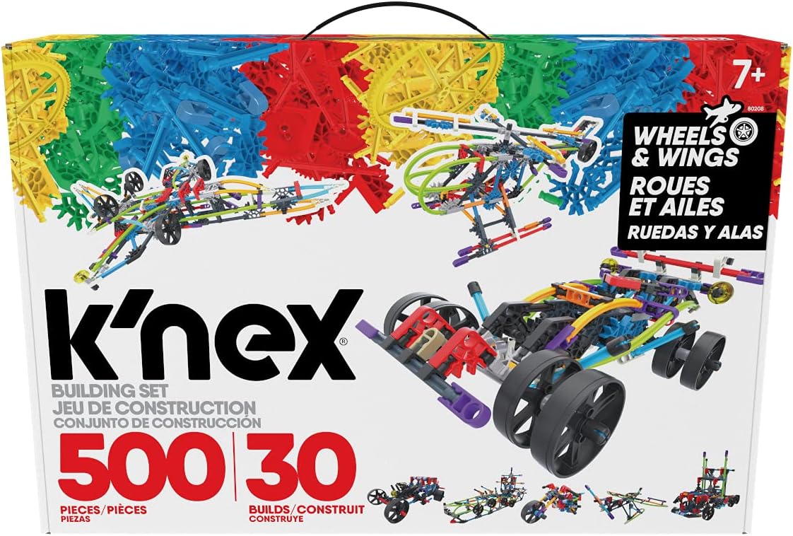 K'NEX 80208 Wings and Wheel Building Set, 3D Educational Toys for Kids, 500 Piece Stem Learning Kit, Engineering for Kids, Colourful 30 Model Building Construction Toy for Children Aged 7 +