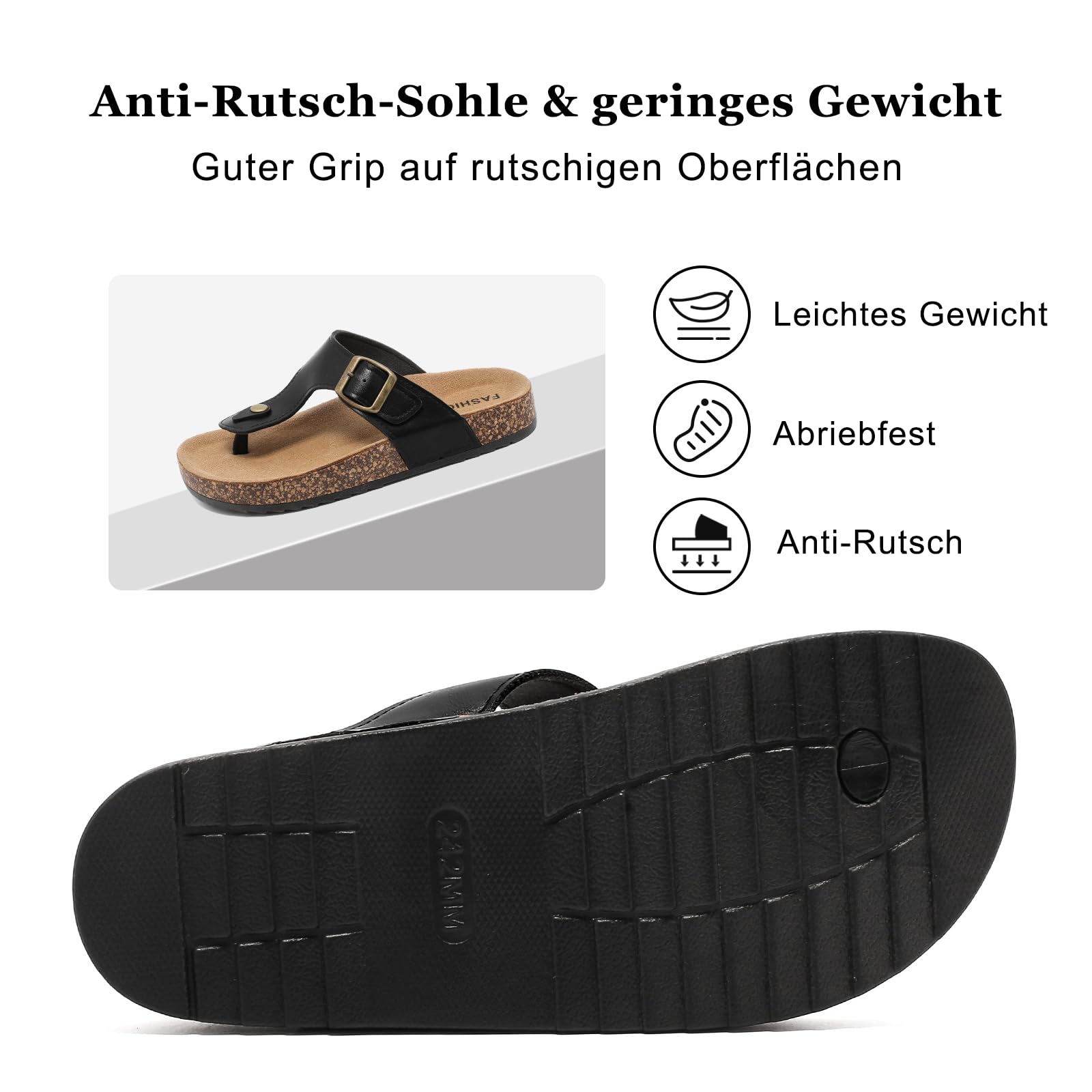 Tongs Homme Femme en Cuir Liège avec Semelle en Liège Sandales d'été Confortables Antidérapantes pour Plage/Piscine, Support Arcaire Plantaire et Semelle Orthopédique Chaussure