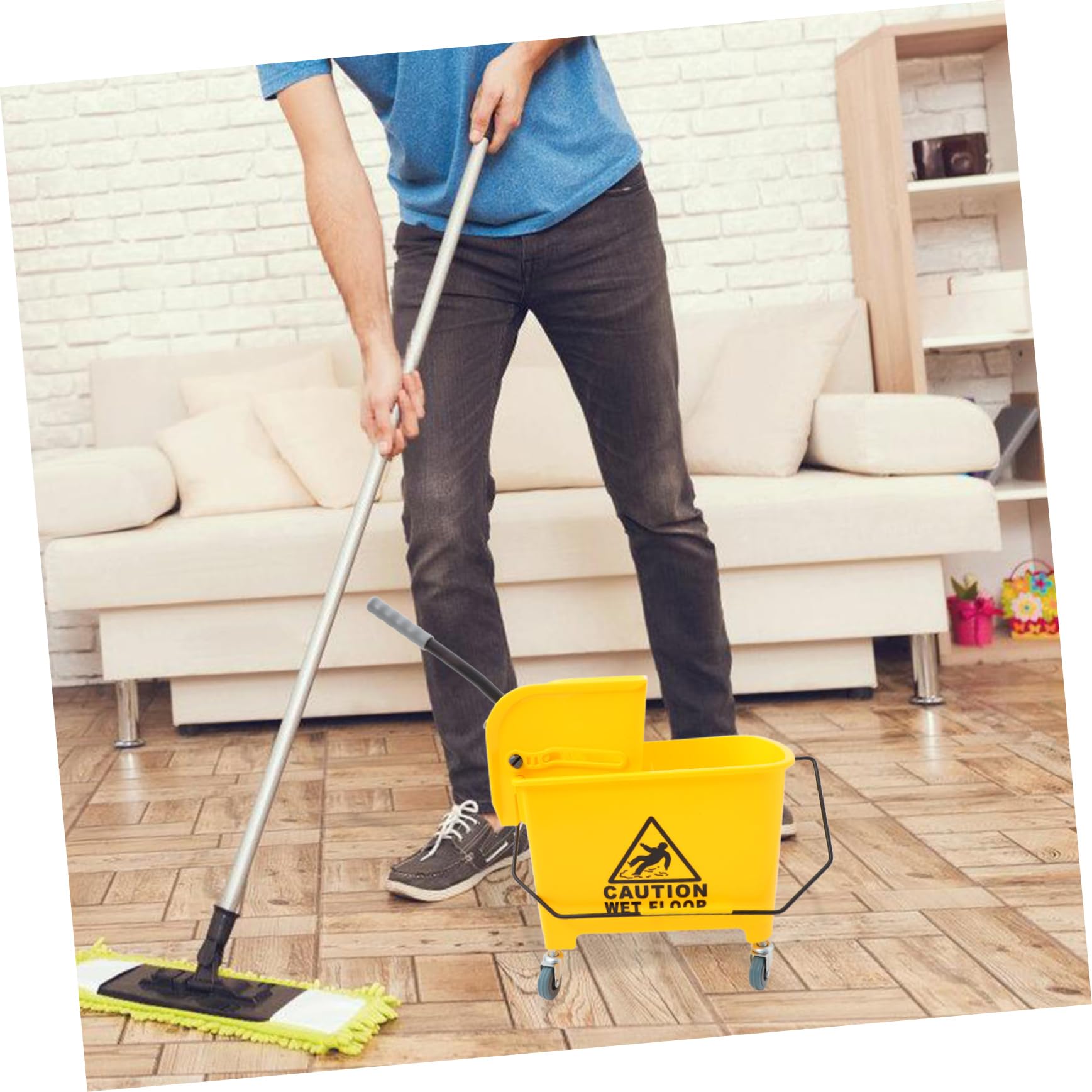 UKCOCO Cubo de Fregona Comercial 20l Ruedas y Escurridor Lateral Plástico Amarillo para Limpieza Profesional Hogar y Hotel Accesorios Limpieza Color Aleatorio