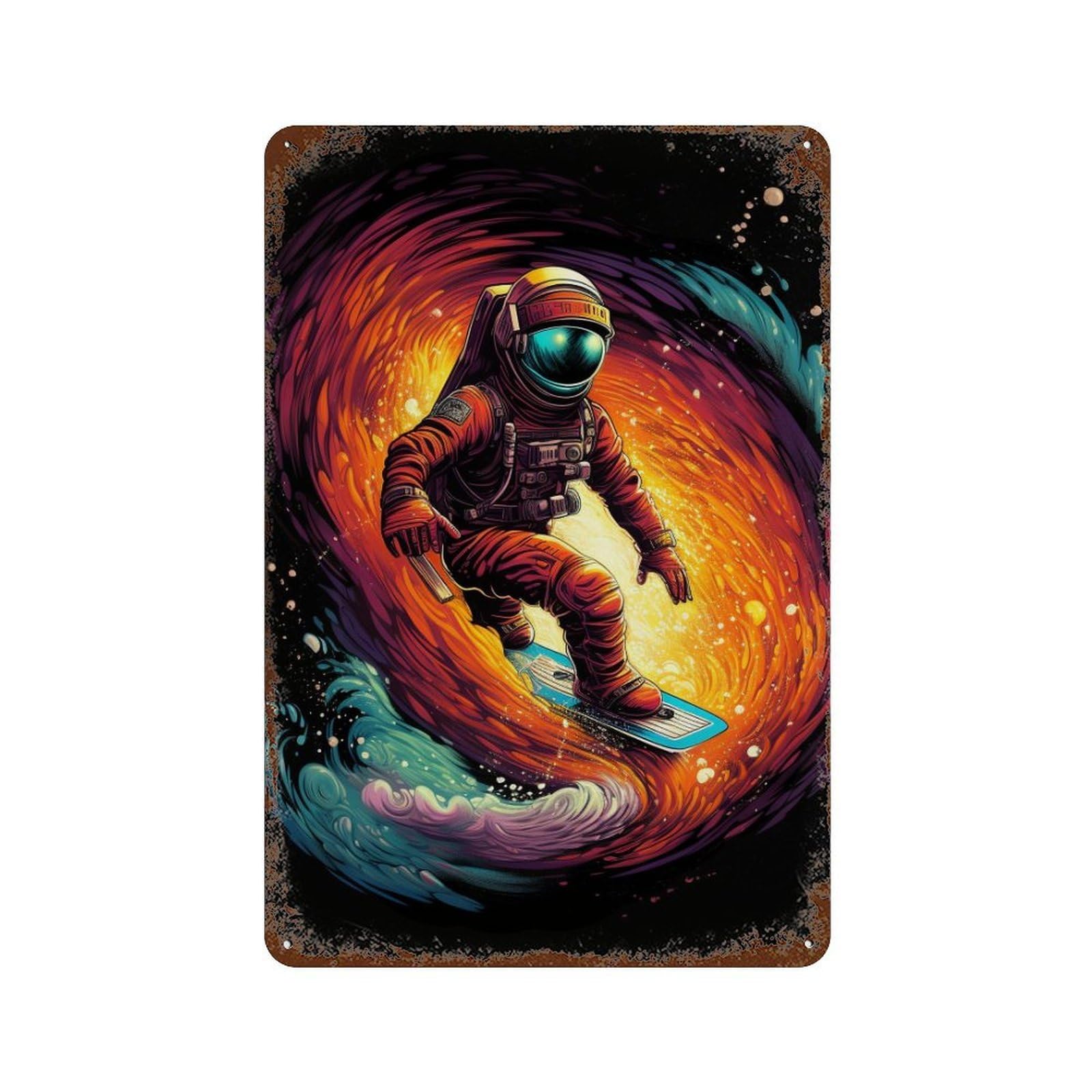 Space Surfing Adventure -2 11.8"x7.9" Decorative Tin Sign, Retro Wall Decor for Bistro, Counter And Cafe Decor
