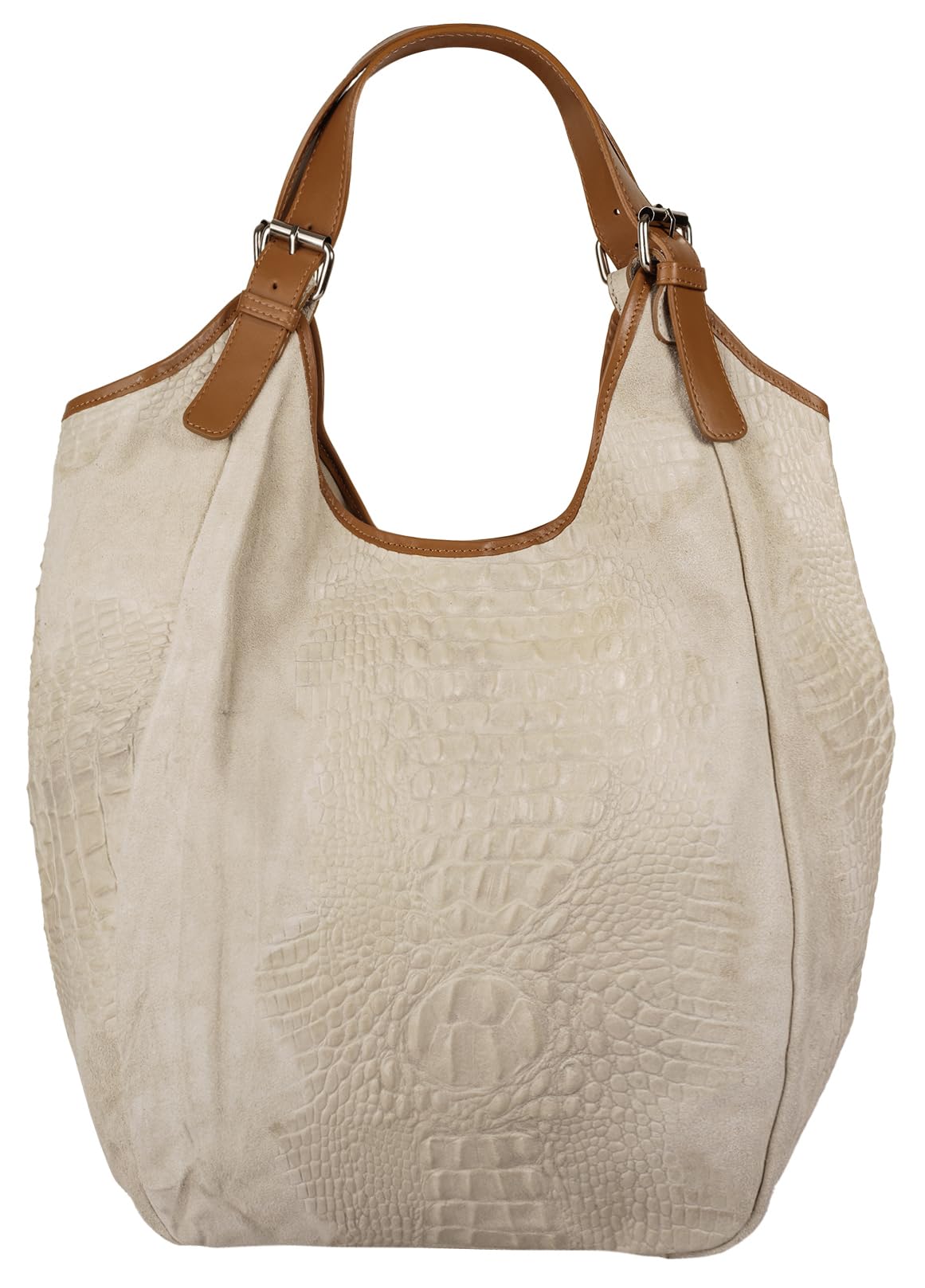 Damen Shopper Echt Leder Made in Italy Umhängetasche mit Magnetverschluss - Tragetasche groß für Alltag & Büro