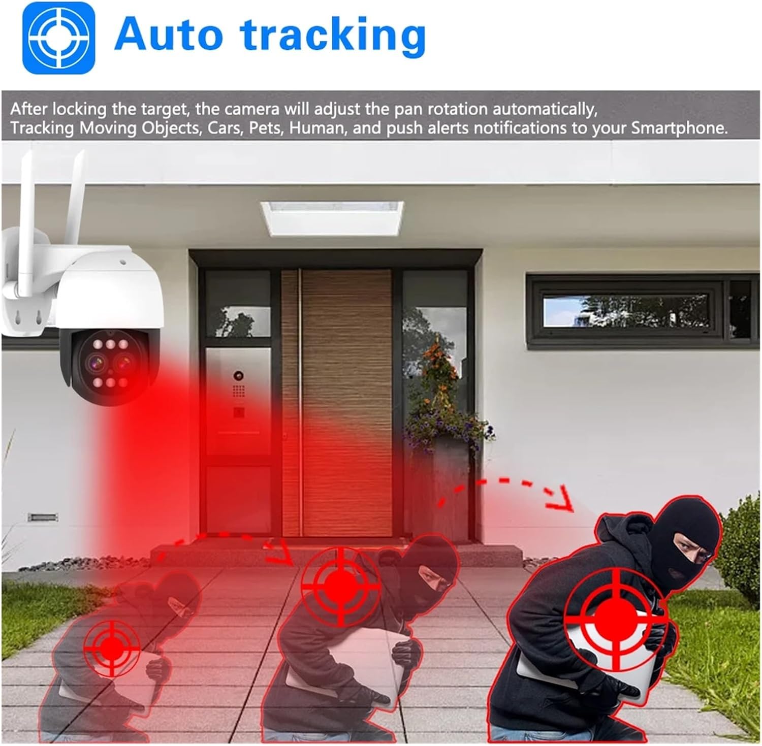 Person speaking through a security camera to a delivery person