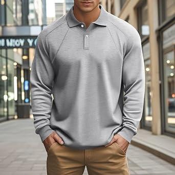 Ymosrh Men's Polo Shirts Long Sleeve, Fall Winter Business Casual Work Collar Shirt, M-3XL