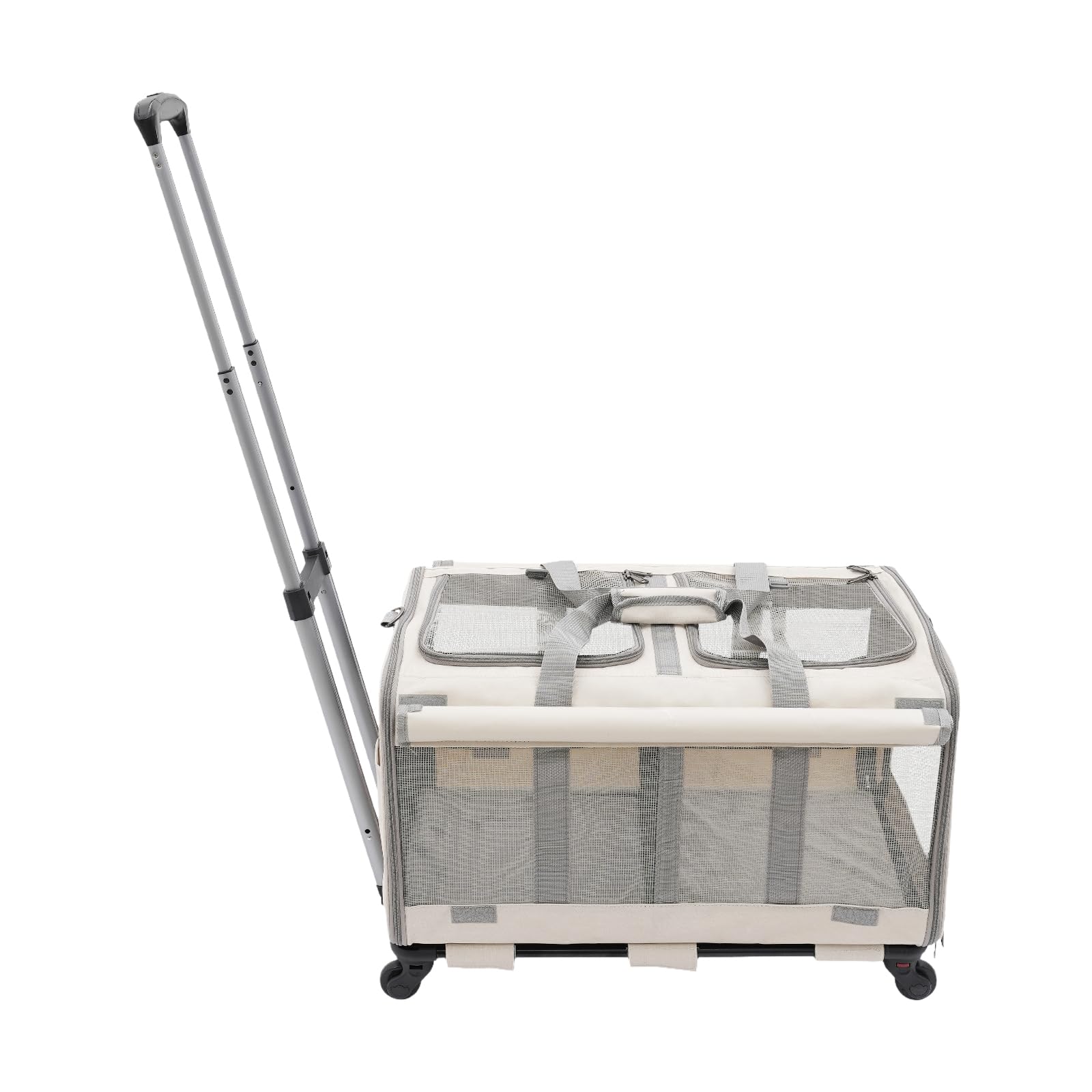 Cochecito de mascotas para gato con ruedas, transportín para 1 gato, plegable, hasta 12 kg, bolsa de viaje para mascotas, extraíble para paseos/camping (gris)