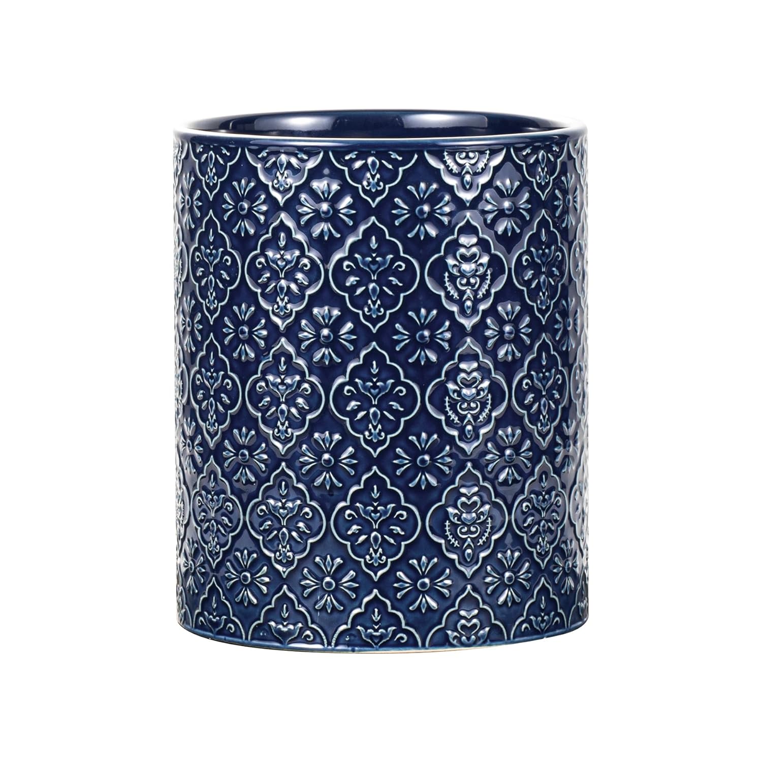 Kitchen Utensil Holder 6x7 inch Large Ceramic Utensil Holder with Embossed Pattern Cooking Utensil Crocks for Kitchen Countertop