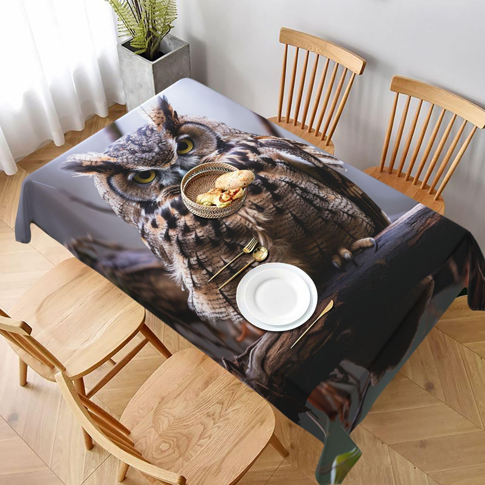 MXDLKSWPOH Table Cloths for Rectangle Tables 152x228 cm Waterproof Farmhouse Table Cloth Owl on a branch Tablecloths Washable Wrinkle Free Table Cover for Dining Table Weddings Events Party Buffet