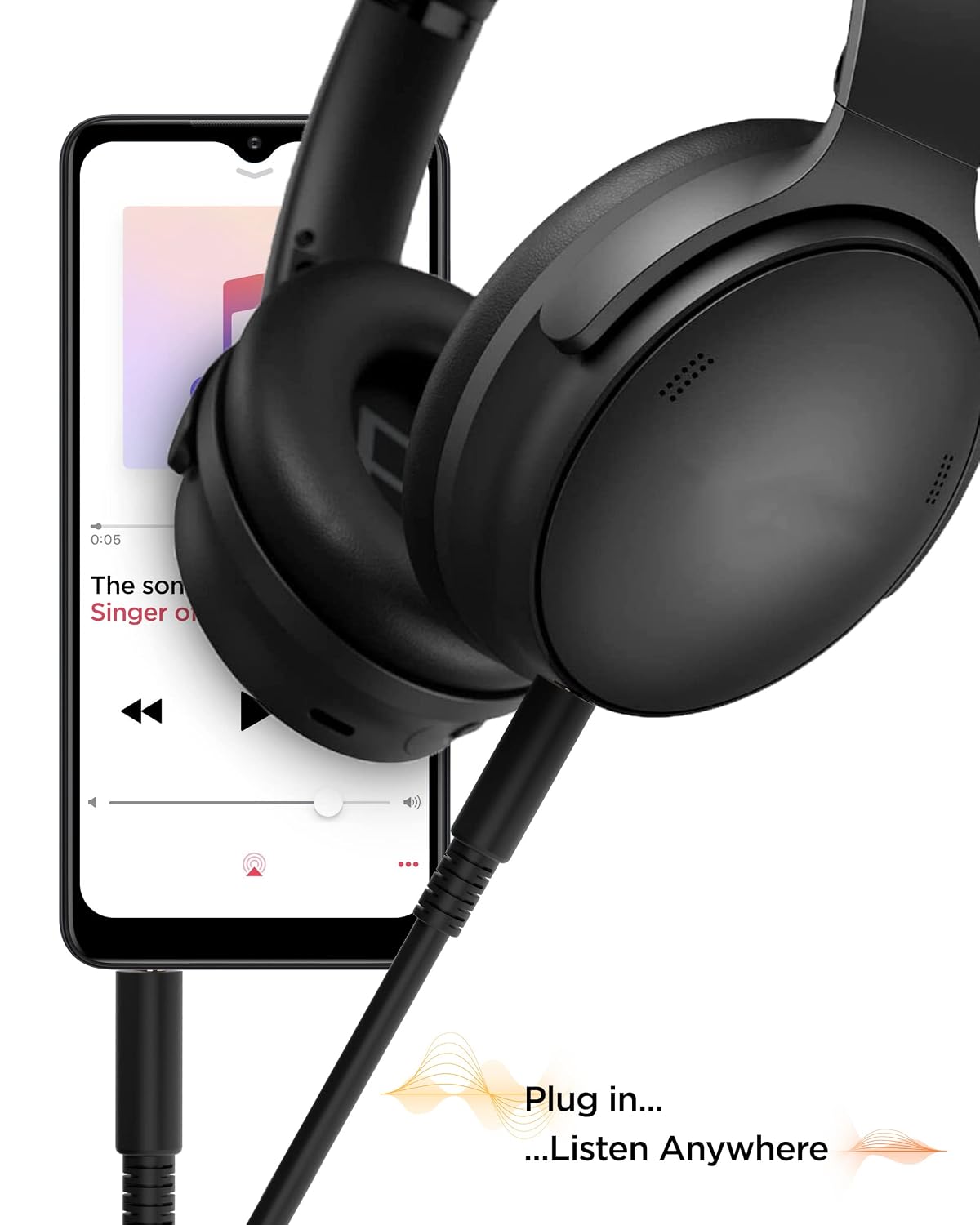 GALVANOX 2.5mm to 3.5mm aux Cable for Bose Headphone Cable Compatible with B0SE QC35 II / QC45 (Black)