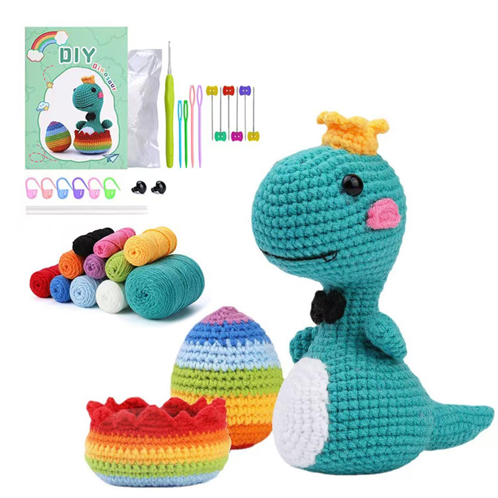 Kit Crochet Débutant Dinosaure Mignon - Inclut Fil, Crochet, Yeux, Rembourrage + Tutoriels Vidéo - Activité Détente Enfants Et Adultes