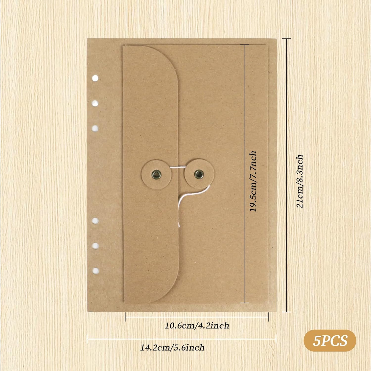 Koqye 5 Pcs Kraft Paper Binder Pockets for A5 6-Ring Planners, 5.6" x 8.3" image 5