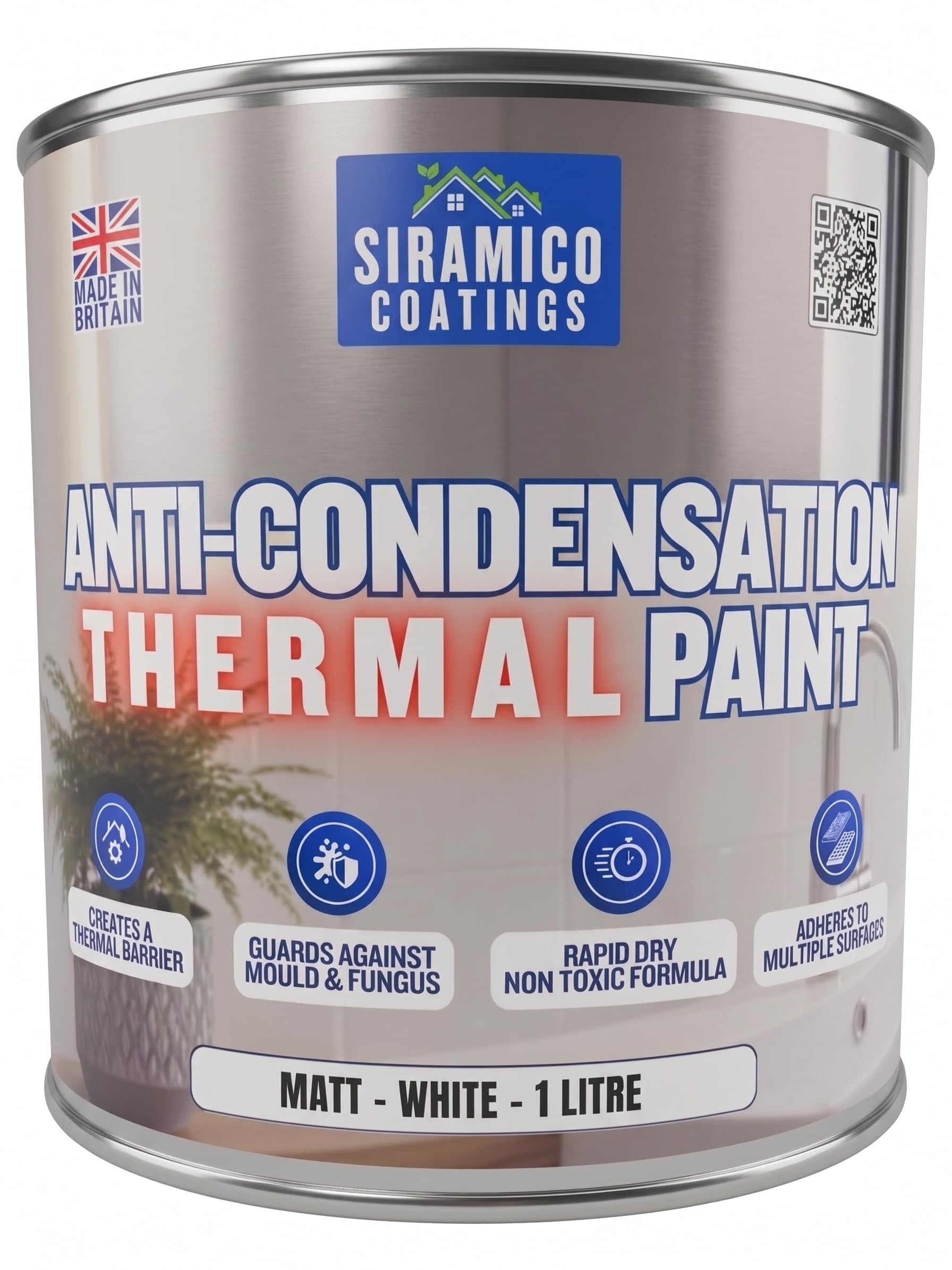 Siramico Coatings White Anti Condensation Thermal Paint I 1 Litre I Thermal Paint That Prevents Condensation, Mould & Fungal Growth (1 Litre)