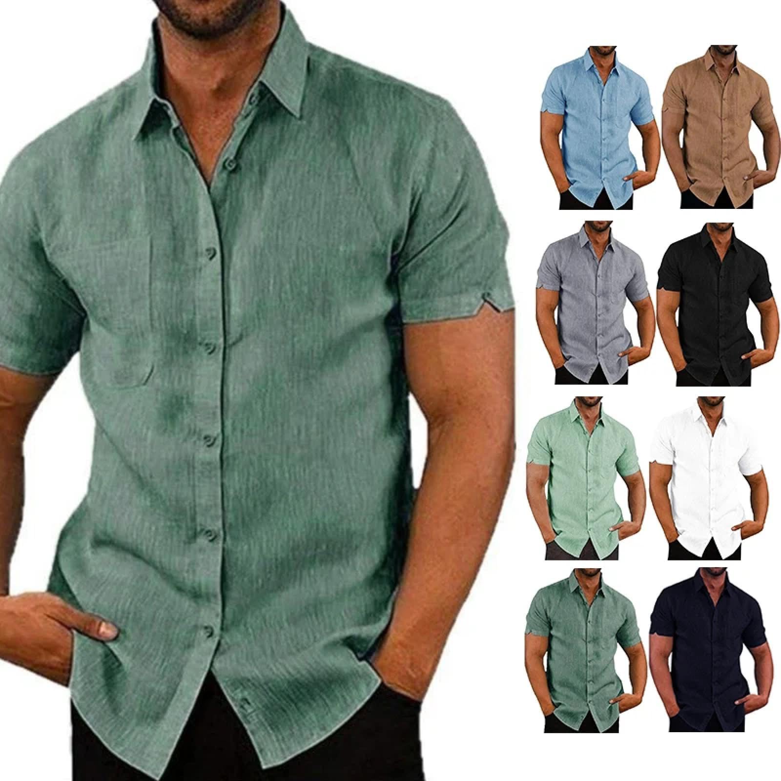 T Shirts Hemd Baumwolle Leinen Freizeithemden Männer Kurzarm Einfarbig Umlegekragen Hemd Herren Atmungsaktiv Strand