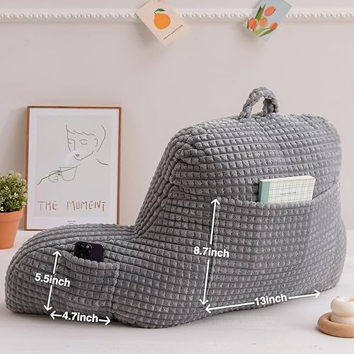 Miniatura 4 de Btargot Almohada de lectura para cama con cuña grande para adultos con respaldo y brazos  Soporte de espalda para sentarse en la cama gris, tamaño