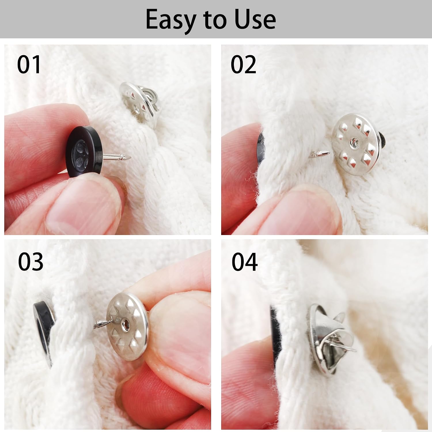 20 Sets 11.5mm/0.45inch No Need to Sew Resin Buttons, Removable 4 Hole Brooch Pins, Reusable Safety Pins for Clothes, Shirt Blouse Dress Sweater Shawl and Jackets (Black and White)