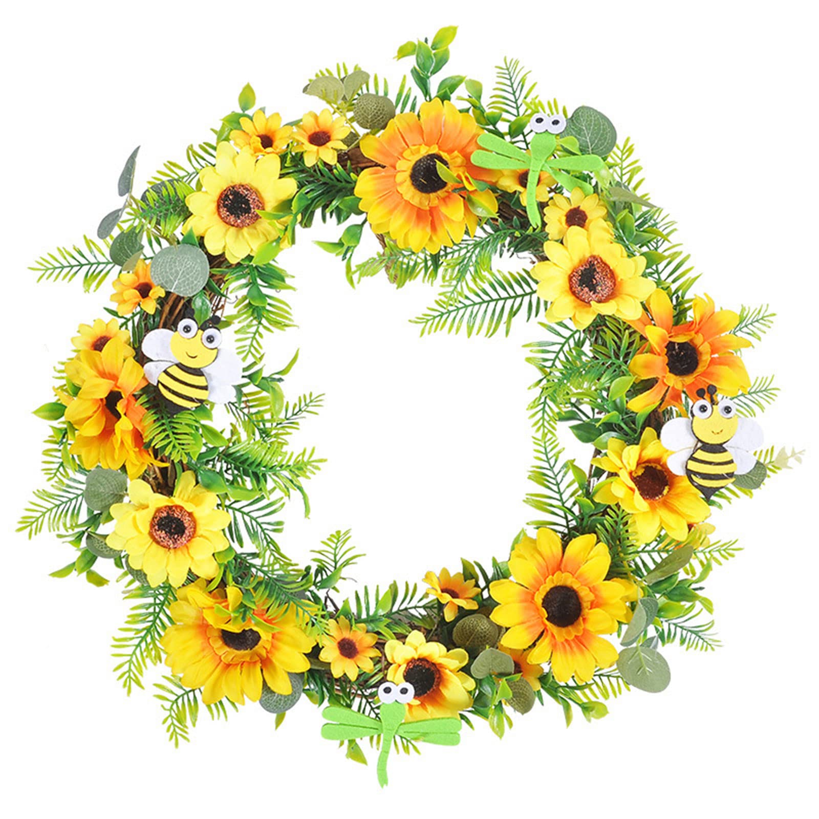 Couronne artificielle de Pâques en rotin avec feuilles vertes pour décoration de porte